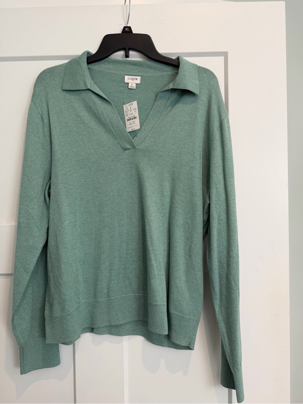 J. Crew Mint Green Collared V-Neck Sweater